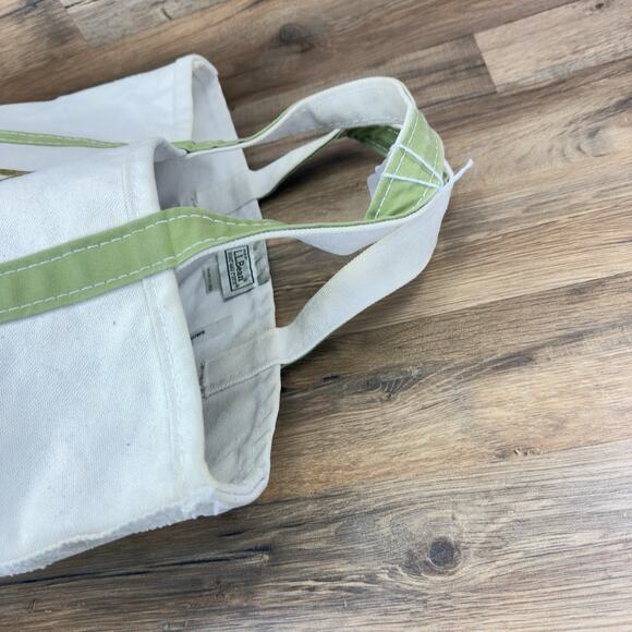 Vtg LL Bean “E” Boat Tote Small Bag Natural With Olive Green 13" by 9.5" - Picture 3 of 8